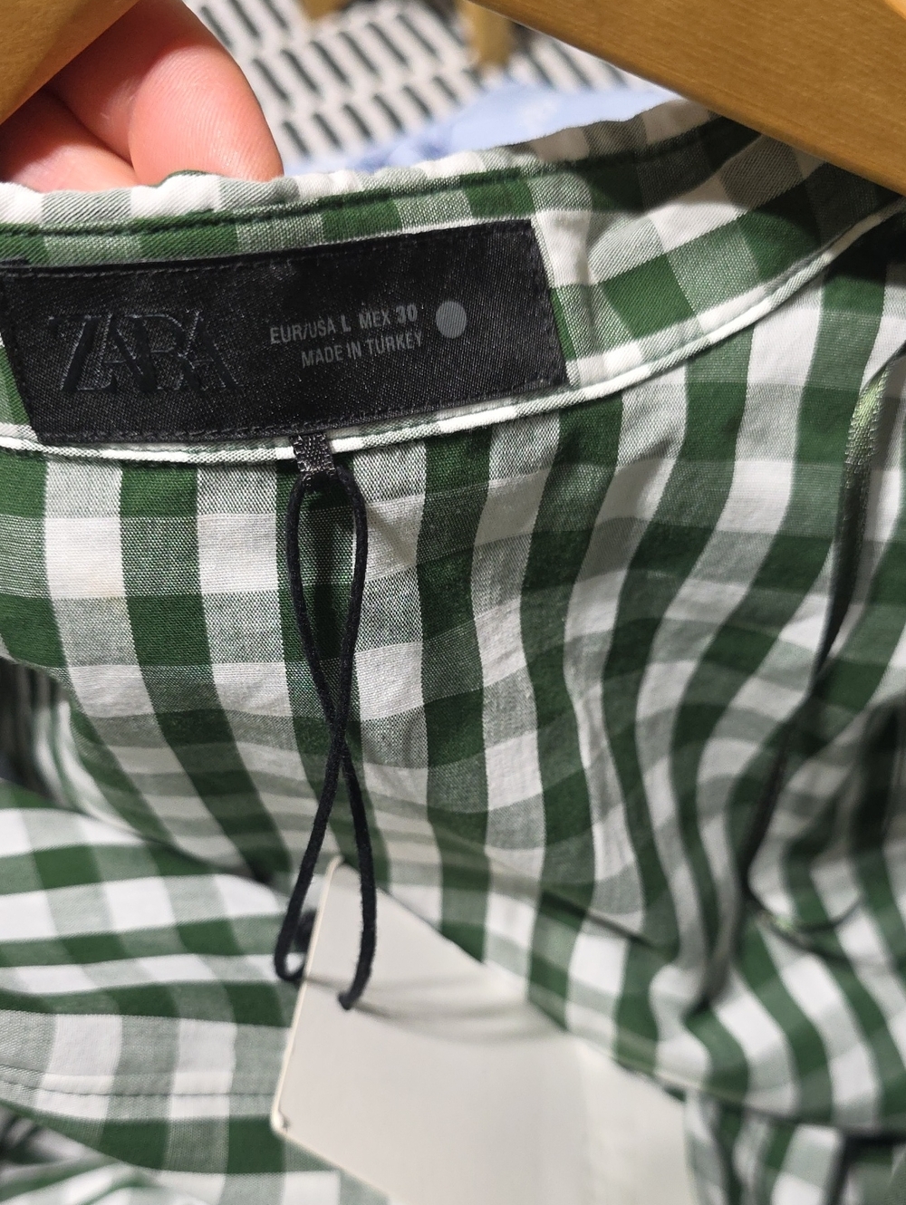 Zara Green and White Gingham Midi Shirt Dress - Picture 11 of 11